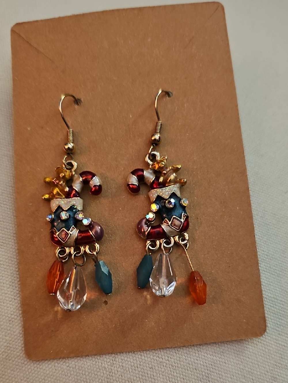 Gold Multicolor Christmas Stocking Beaded Drop Earrings - Women Jewelry